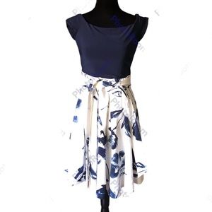Ralph Lauren Pleated A-line Water Colour Dress with Cinch Ribbon Size 8